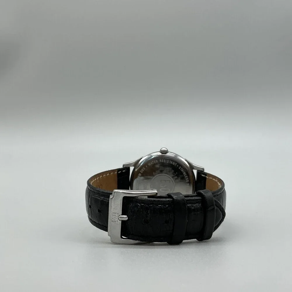 ESQ Movado Swiss E5203 Mens Watch 35mm Black Dial Leather Date New Battery